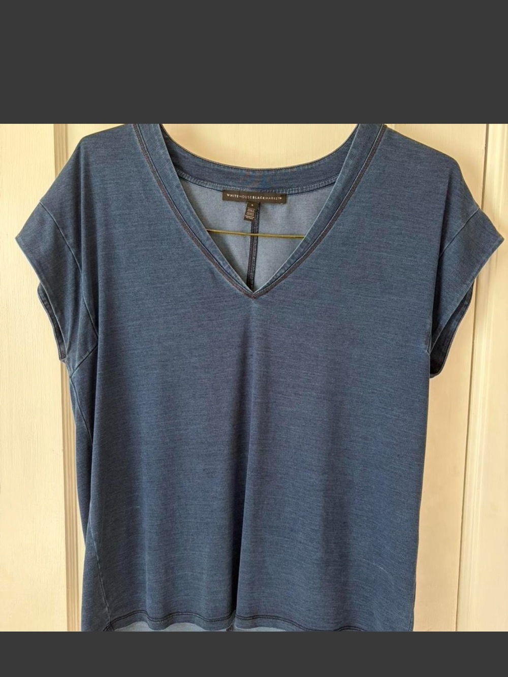 White House Black Market Blue V-Neck Short Sleeve Top